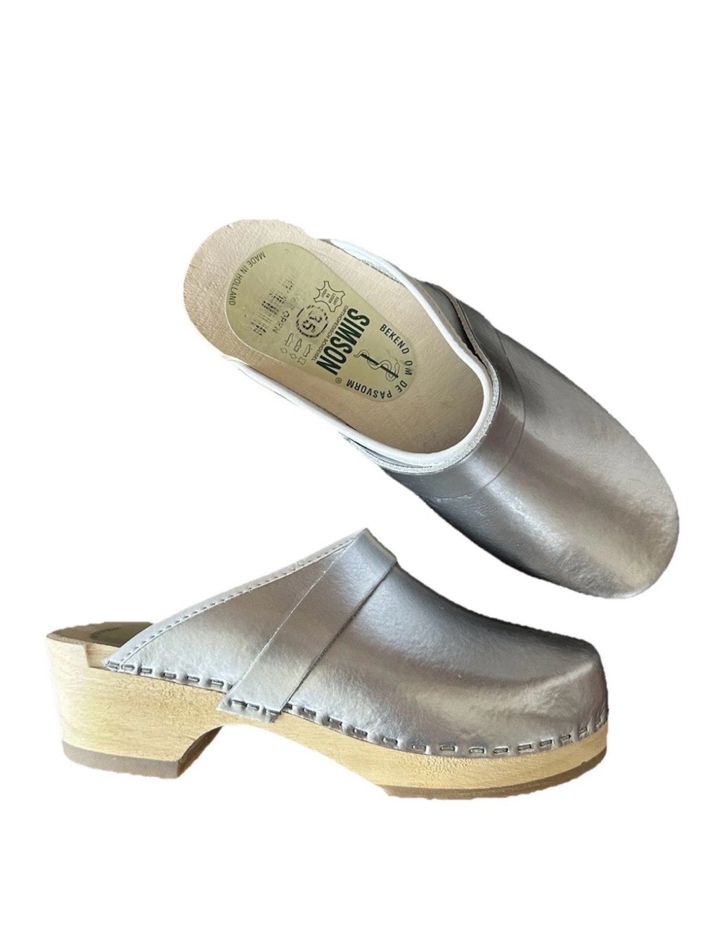 New Simson Metallic Silver Orthopedic Clogs Slip On Y2K Platform Holland 35 US 5